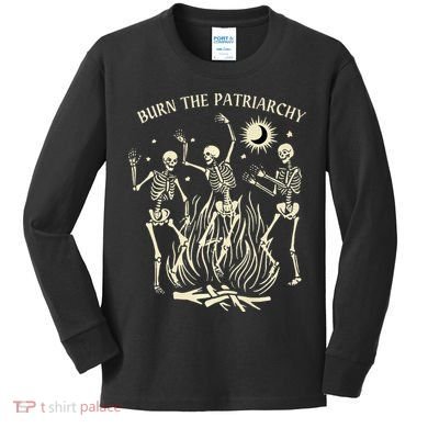 Feminist Skeleton Fun Burn Patriarchy Halloween Rights Kids Long Sleeve Shirt