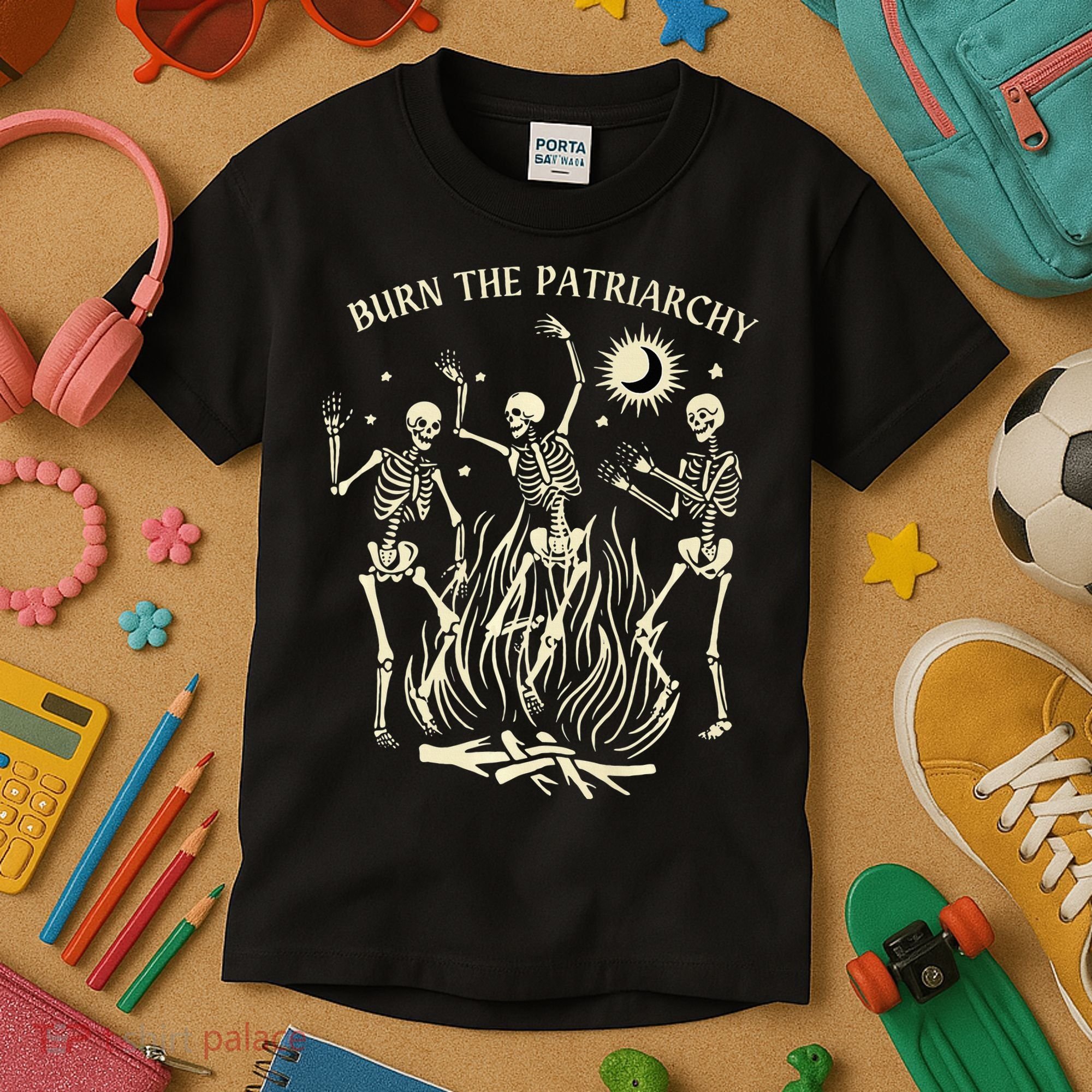 Feminist Skeleton Fun Burn Patriarchy Halloween Rights Kids T-Shirt