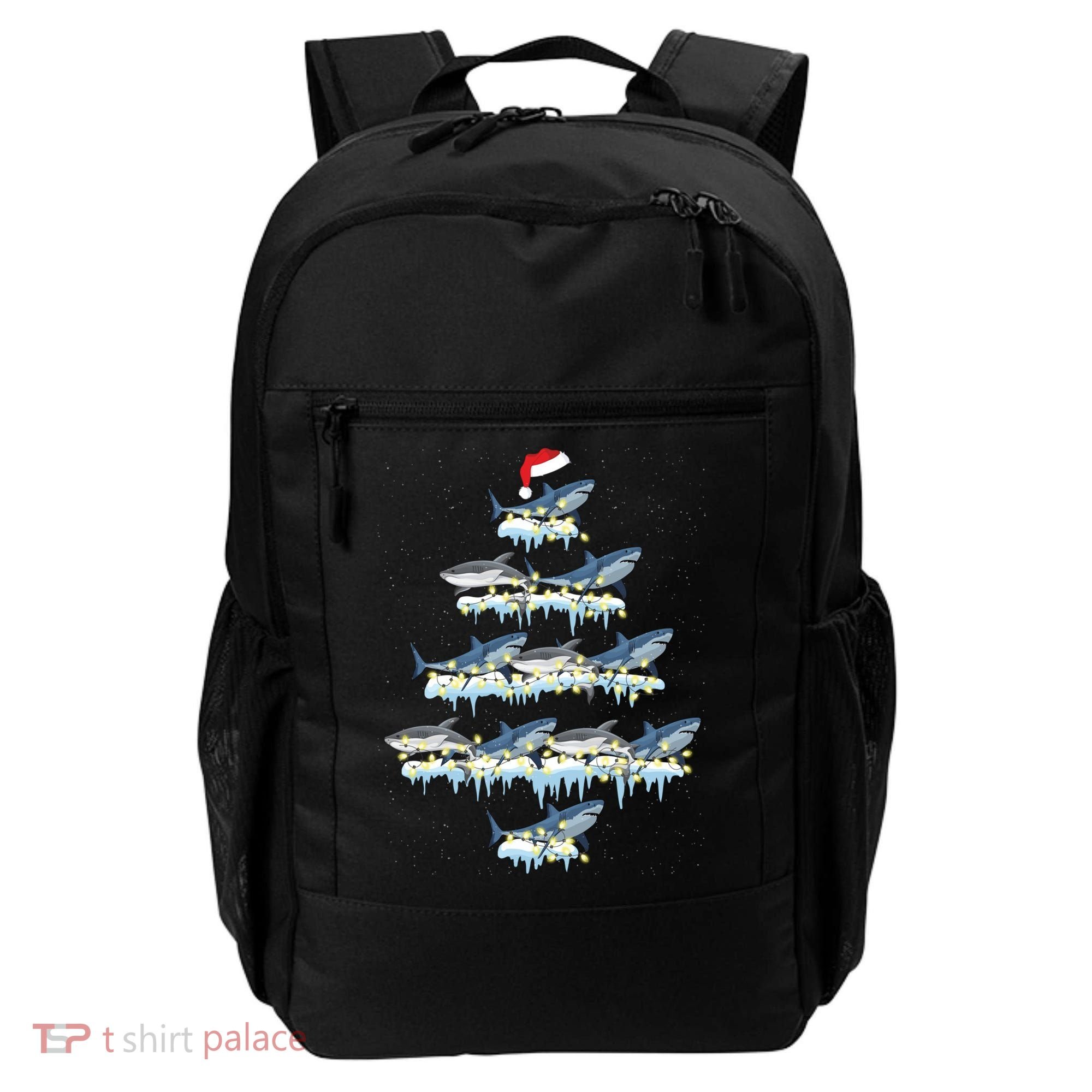 Funny Shark Fish Xmas Lighting Tree Santa Shark Christmas Gift Backpack