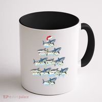 Funny Shark Fish Xmas Lighting Tree Santa Shark Christmas Gift Coffee Mug thumb 1