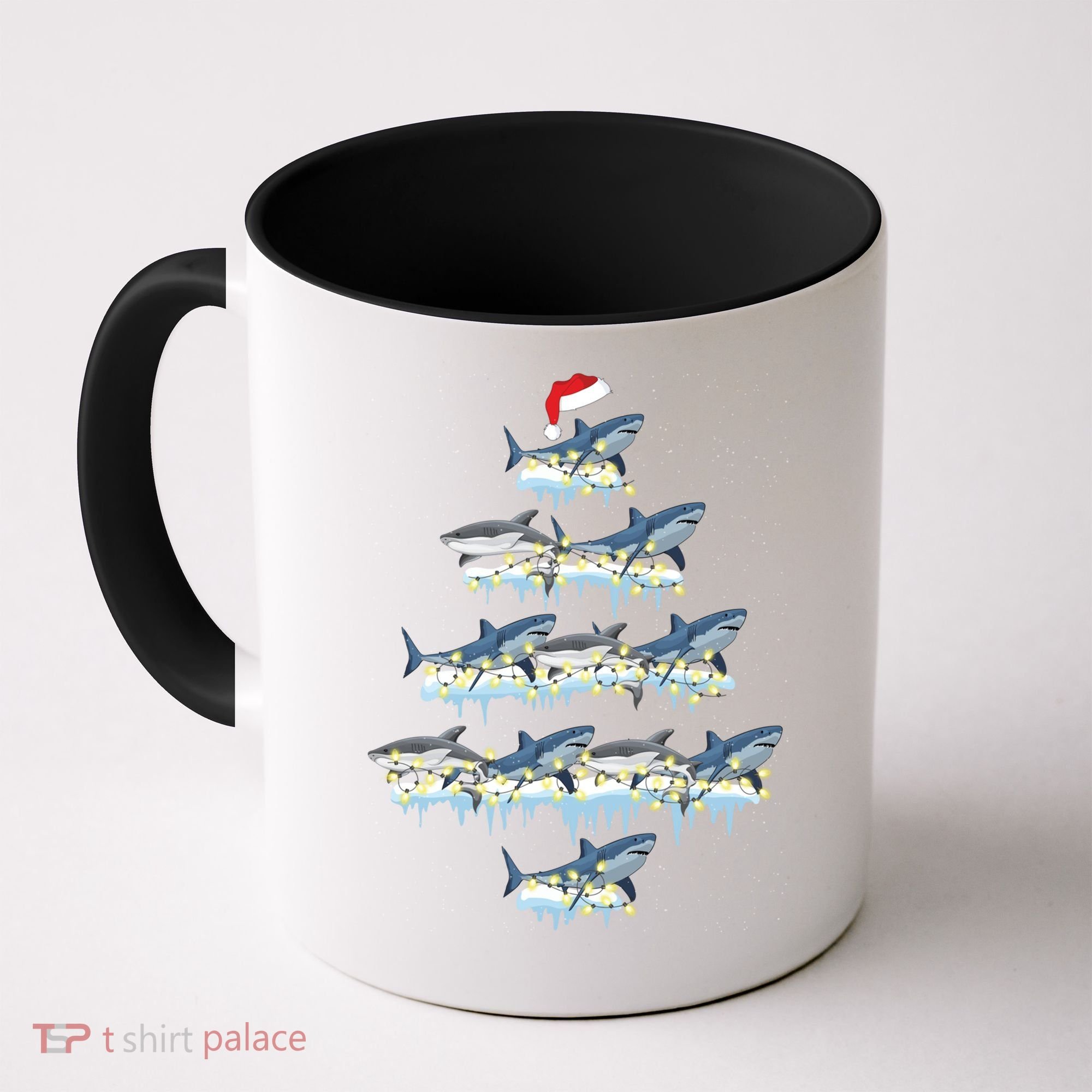 Funny Shark Fish Xmas Lighting Tree Santa Shark Christmas Gift Coffee Mug