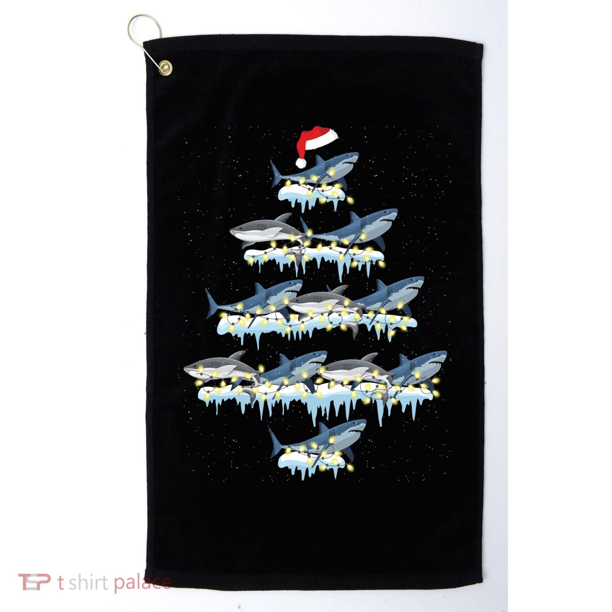 Funny Shark Fish Xmas Lighting Tree Santa Shark Christmas Gift Golf Towel