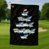Funny Shark Fish Xmas Lighting Tree Santa Shark Christmas Gift Golf Towel thumb 1