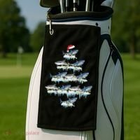 Funny Shark Fish Xmas Lighting Tree Santa Shark Christmas Gift Golf Towel thumb 2