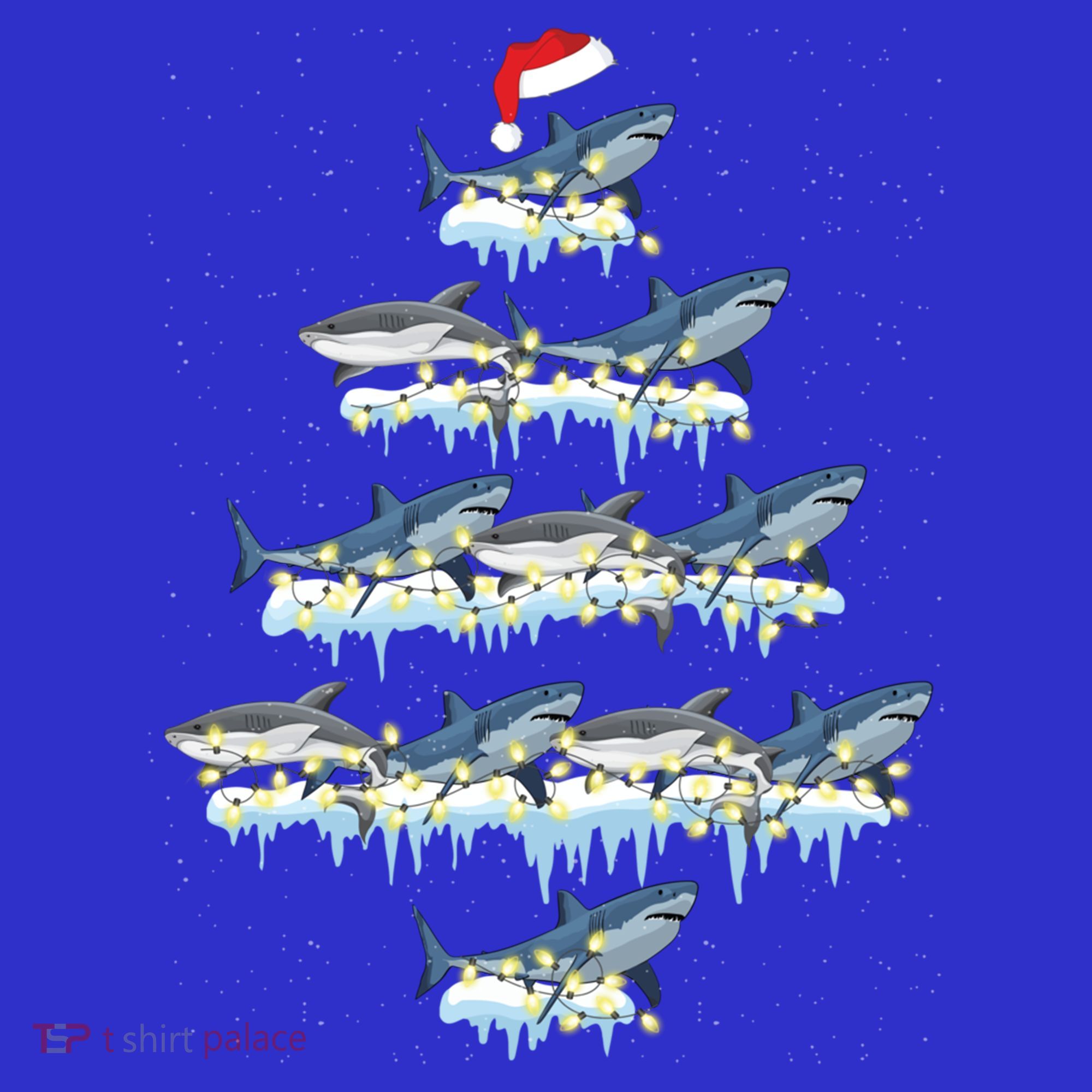 Funny Shark Fish Xmas Lighting Tree Santa Shark Christmas Gift Hoodie