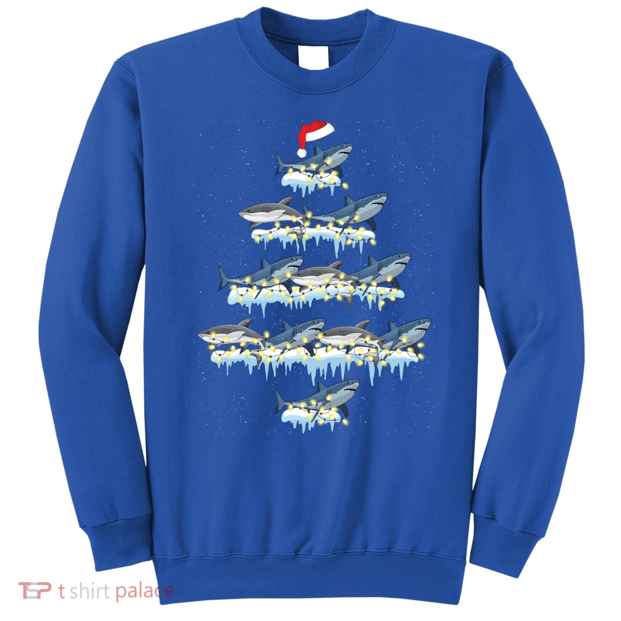 Funny Shark Fish Xmas Lighting Tree Santa Shark Christmas Gift Sweatshirt