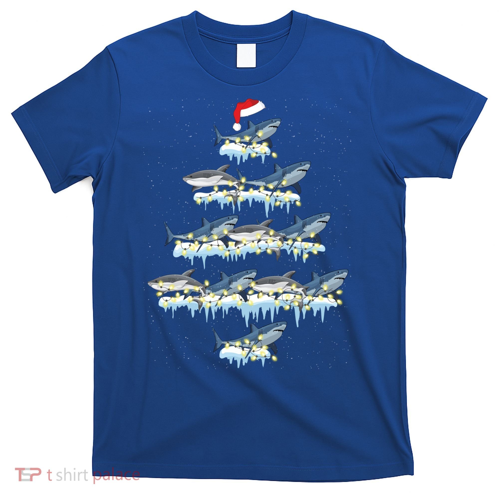 Funny Shark Fish Xmas Lighting Tree Santa Shark Christmas Gift T-Shirt