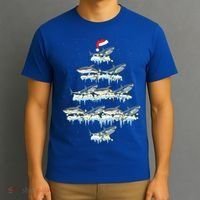 Funny Shark Fish Xmas Lighting Tree Santa Shark Christmas Gift T-Shirt thumb 3