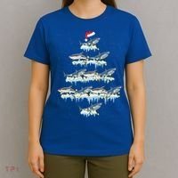 Funny Shark Fish Xmas Lighting Tree Santa Shark Christmas Gift T-Shirt thumb 4