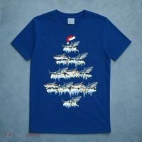 Funny Shark Fish Xmas Lighting Tree Santa Shark Christmas Gift T-Shirt thumb 5