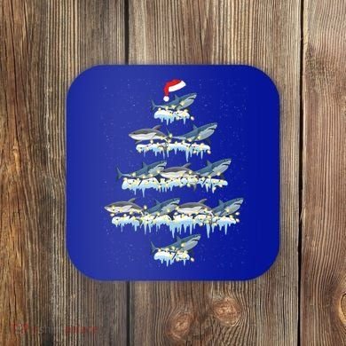 Funny Shark Fish Xmas Lighting Tree Santa Shark Christmas Gift Coaster