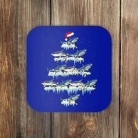 Funny Shark Fish Xmas Lighting Tree Santa Shark Christmas Gift Coaster thumb 0
