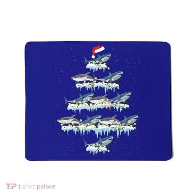 Funny Shark Fish Xmas Lighting Tree Santa Shark Christmas Gift Mousepad