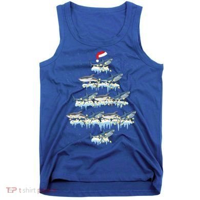 Funny Shark Fish Xmas Lighting Tree Santa Shark Christmas Gift Tank Top