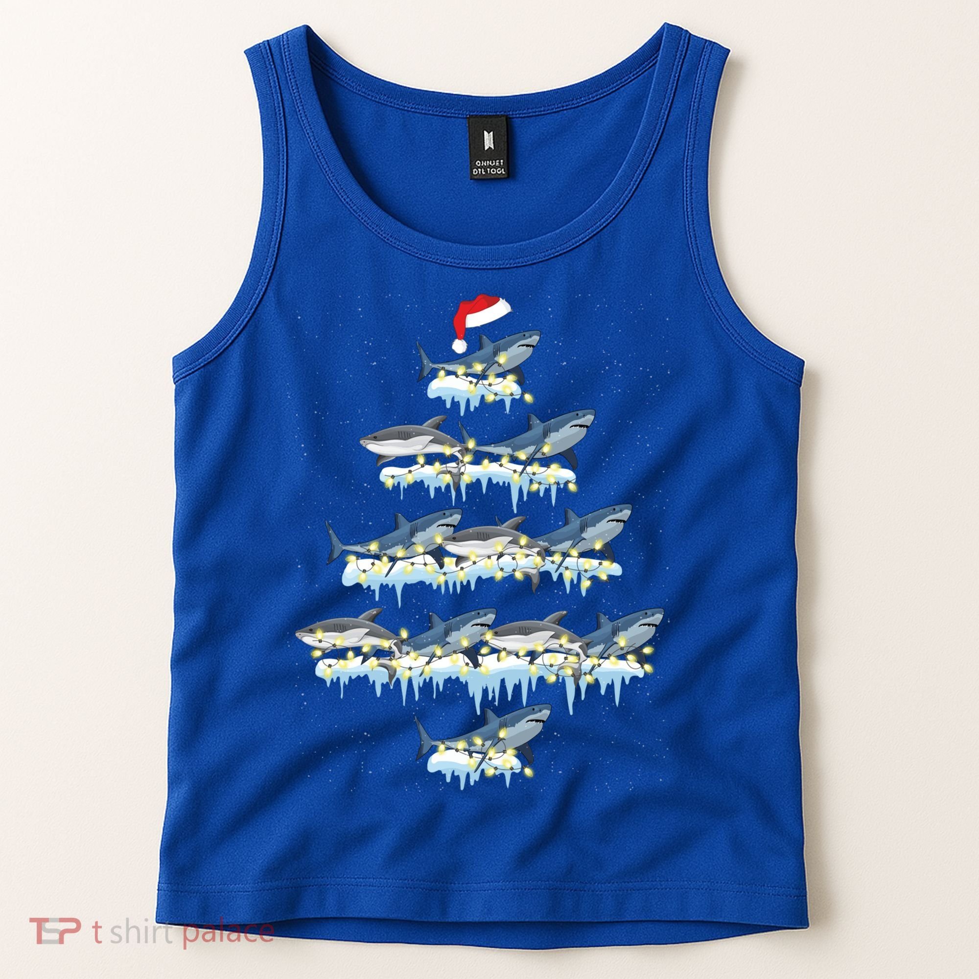 Funny Shark Fish Xmas Lighting Tree Santa Shark Christmas Gift Tank Top