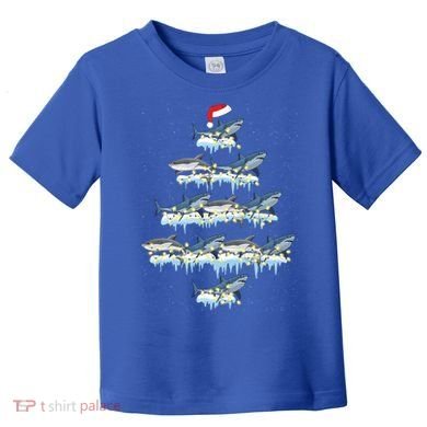 Funny Shark Fish Xmas Lighting Tree Santa Shark Christmas Gift Toddler T-Shirt