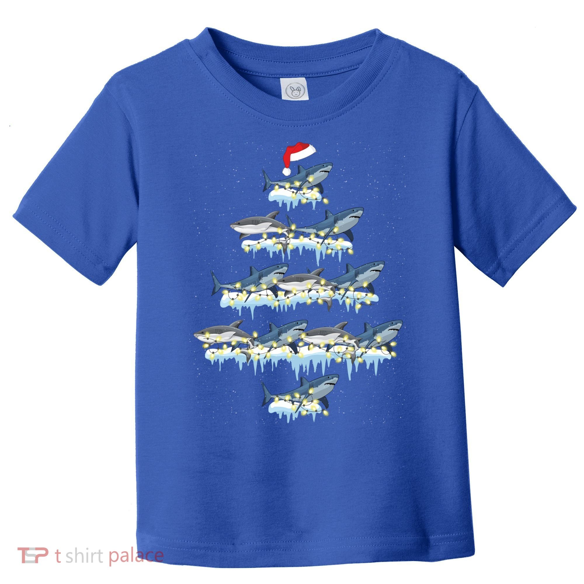 Funny Shark Fish Xmas Lighting Tree Santa Shark Christmas Gift Toddler T-Shirt