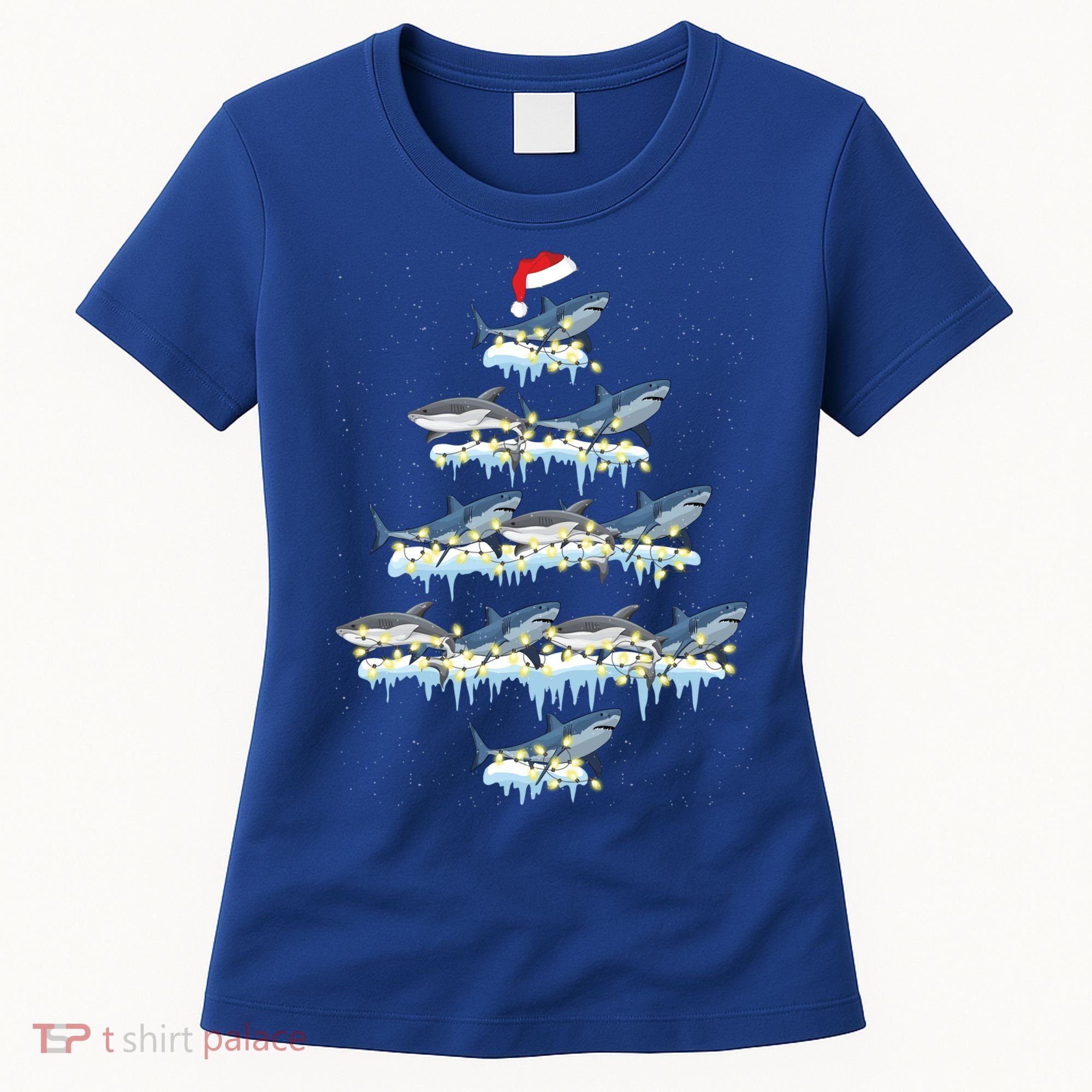 Funny Shark Fish Xmas Lighting Tree Santa Shark Christmas Gift Women's T-Shirt
