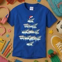 Funny Shark Fish Xmas Lighting Tree Santa Shark Christmas Gift Kids T-Shirt thumb 3