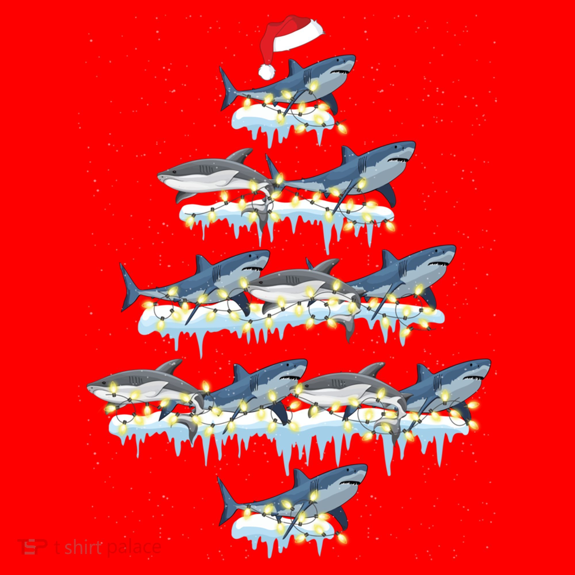 Funny Shark Fish Xmas Lighting Tree Santa Shark Christmas Gift Santa Hat