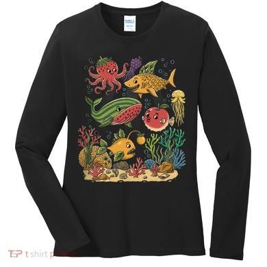 Fish Swiming Fruit Women's Long Sleeve Shirt