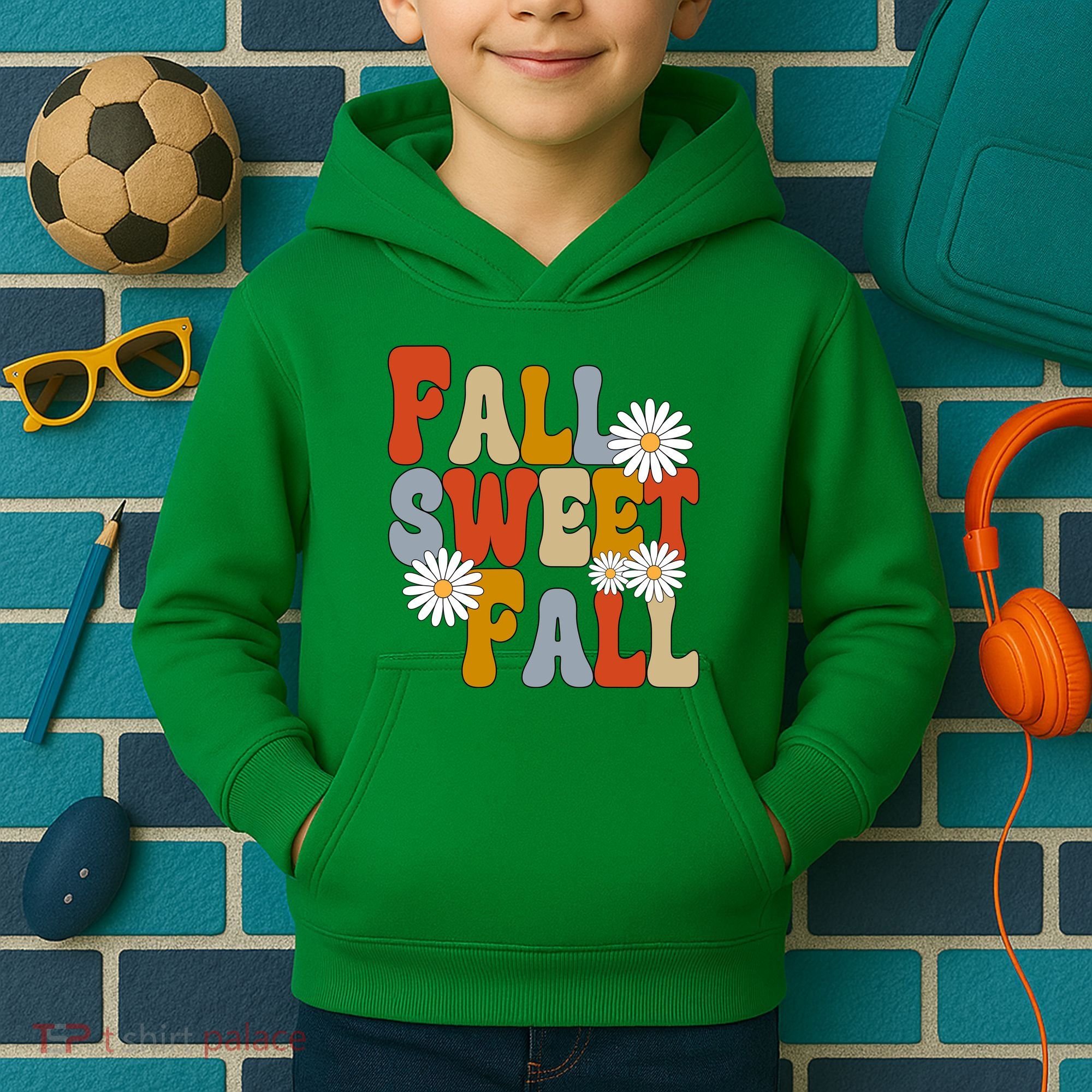 Fall Sweet Fall Retro Flower Kids Hoodie