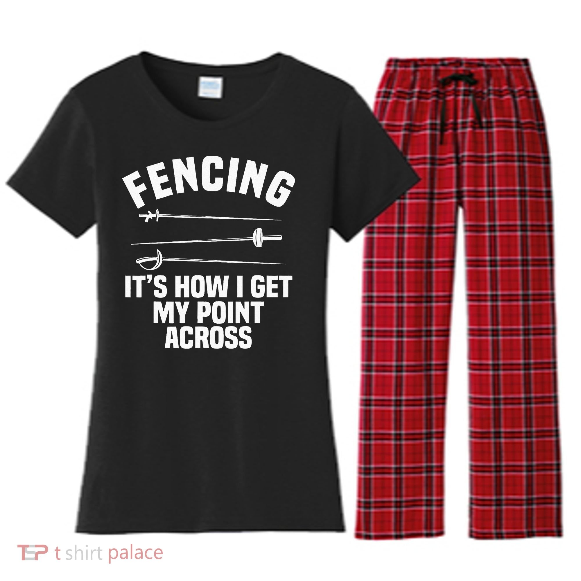 Fencing Sport Fence Foil Epee Sabre Sword Fencer Women's Flannel Pajama Set