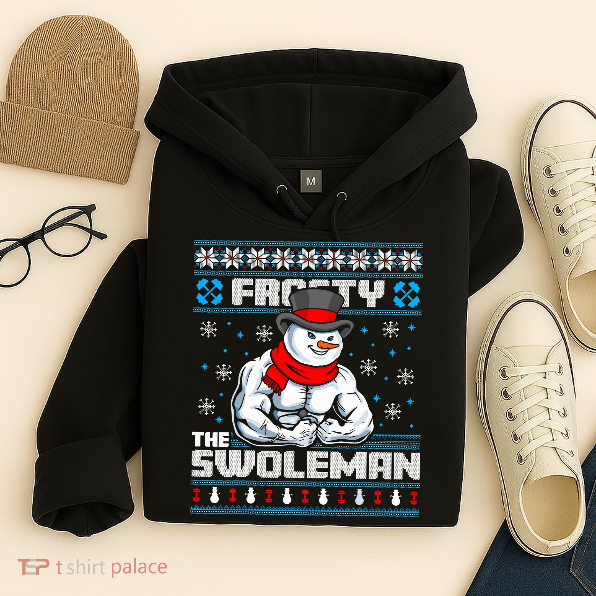 Frosty Swoleman Funny Christmas Workout Gym Weight Lifting Hoodie