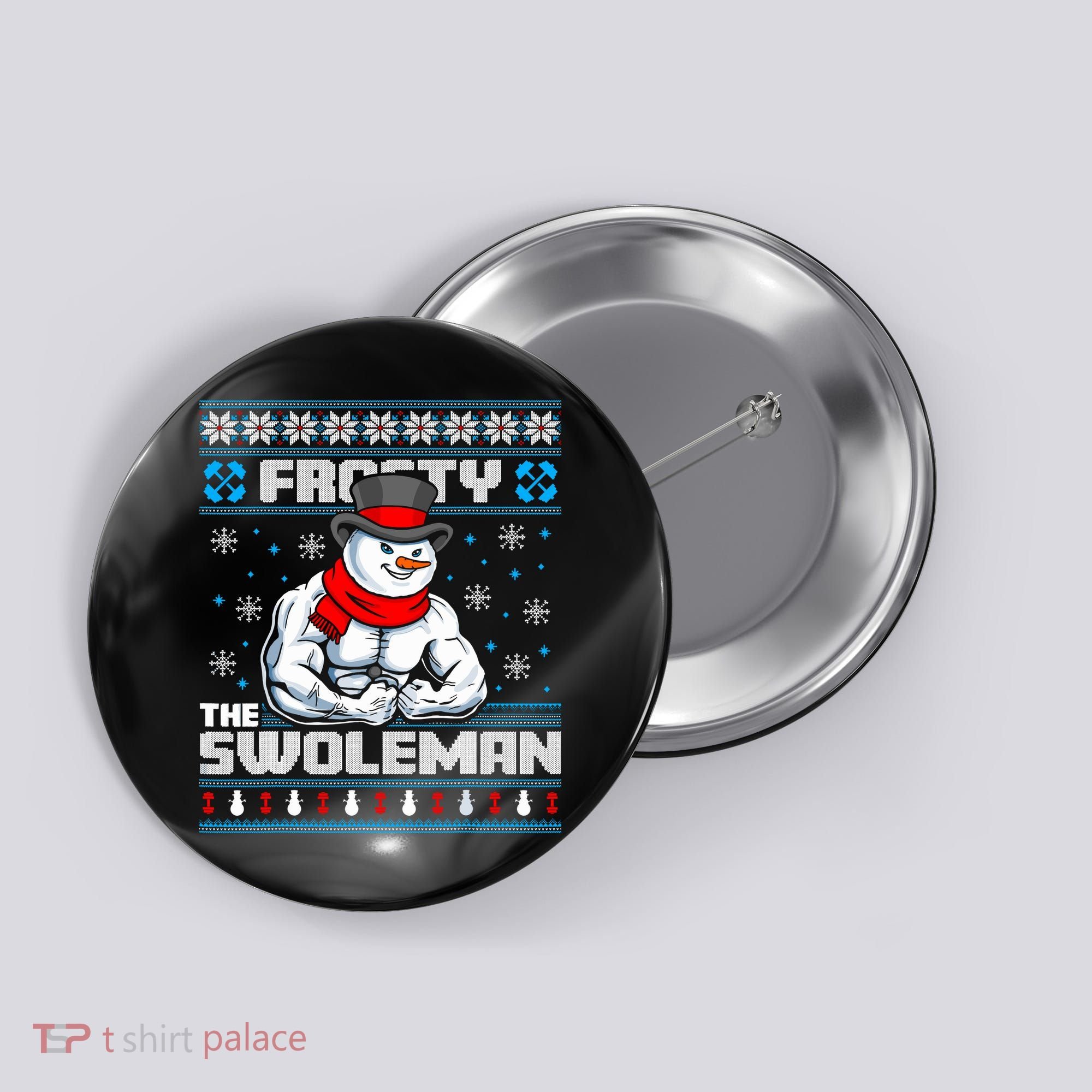 Frosty Swoleman Funny Christmas Workout Gym Weight Lifting Button