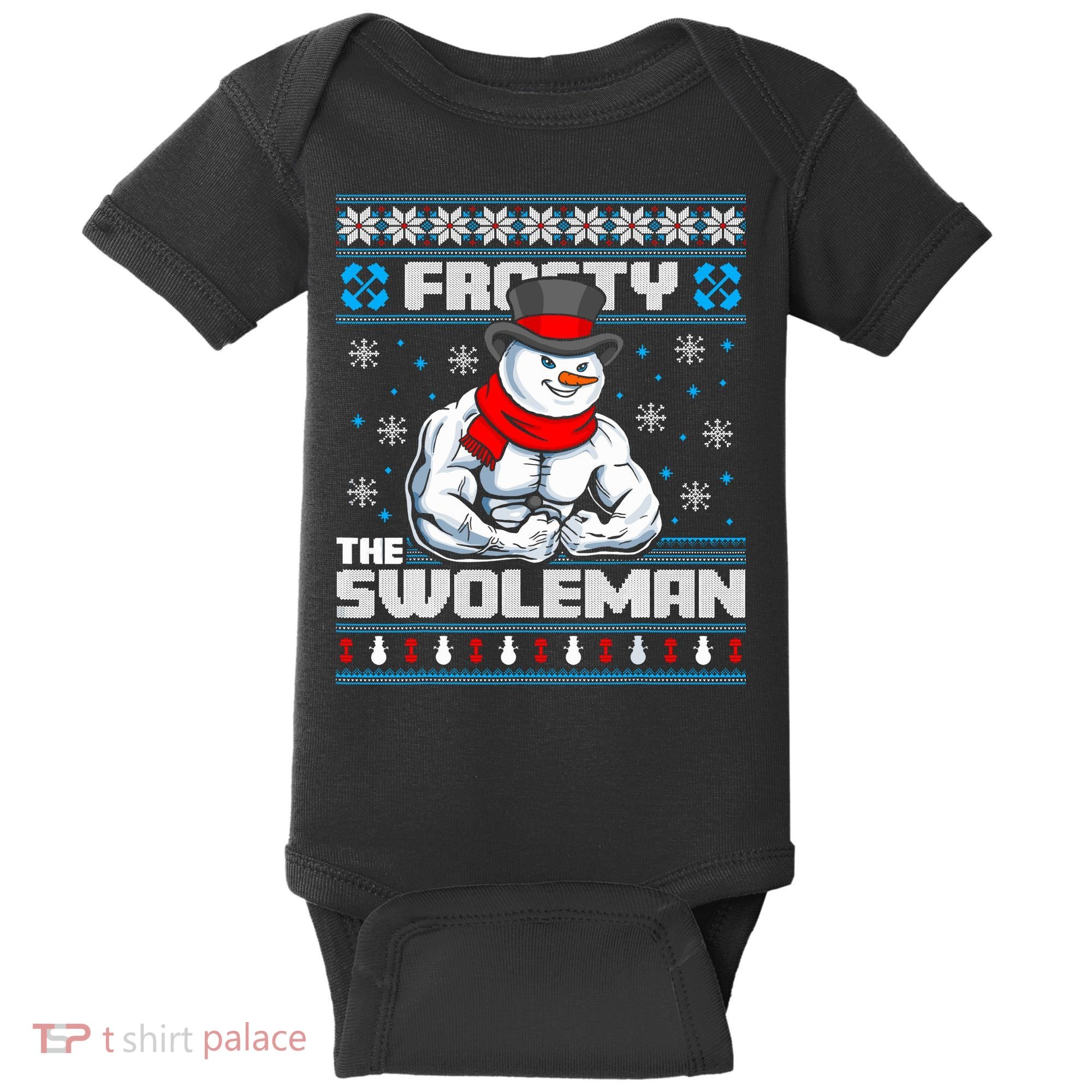 Frosty Swoleman Funny Christmas Workout Gym Weight Lifting Baby Bodysuit