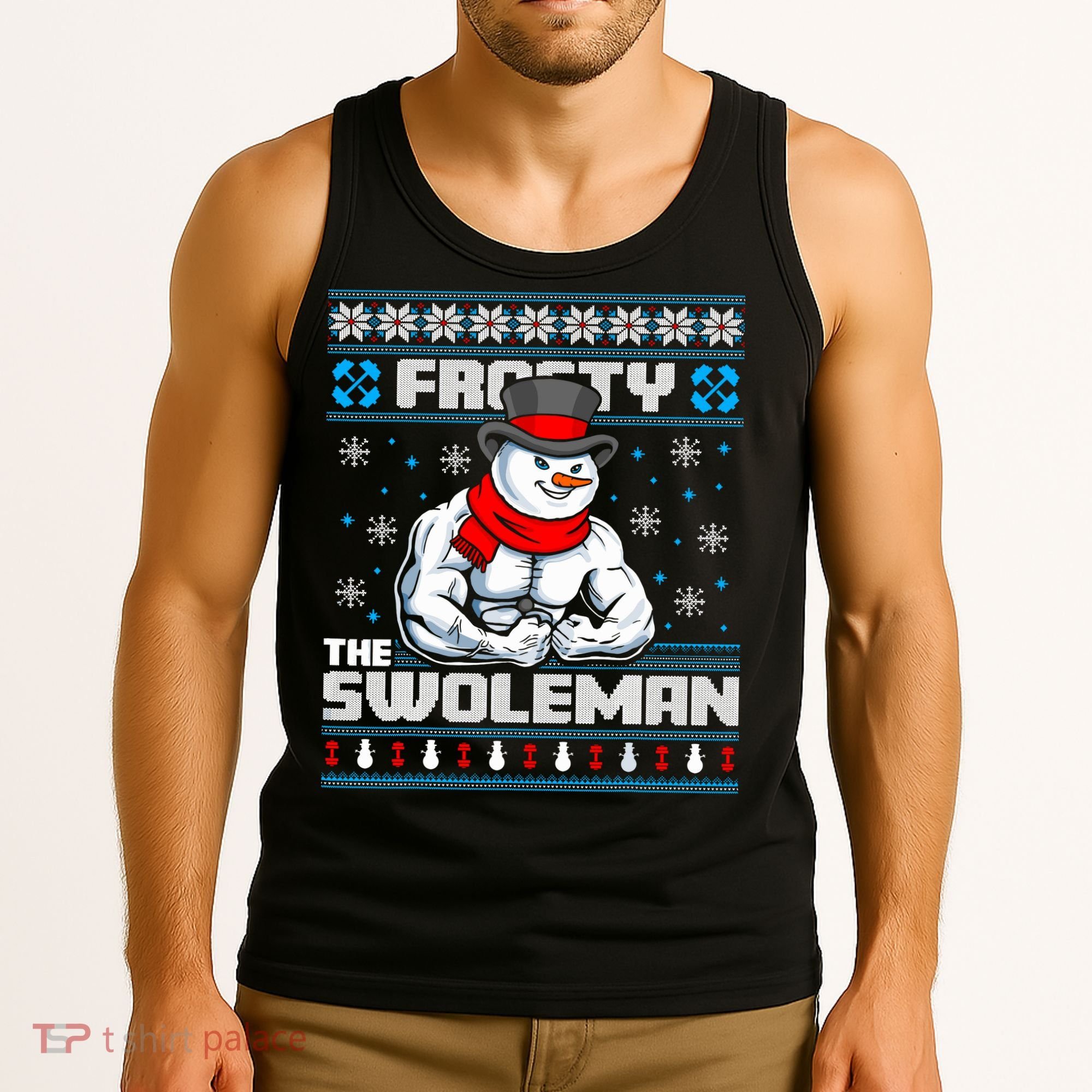 Frosty Swoleman Funny Christmas Workout Gym Weight Lifting Tank Top