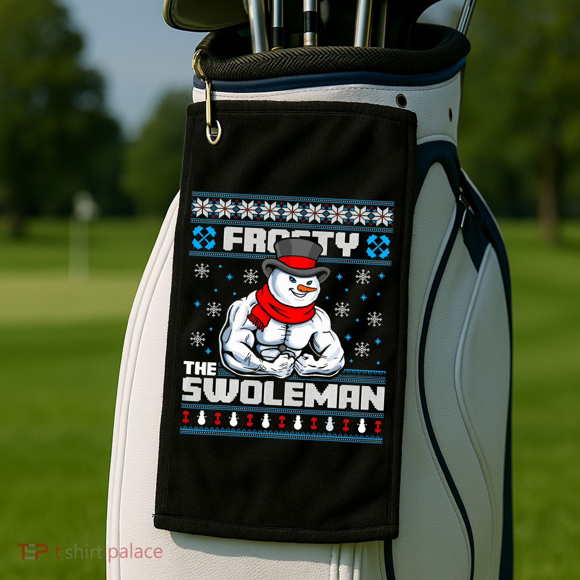 Frosty Swoleman Funny Christmas Workout Gym Weight Lifting Golf Towel
