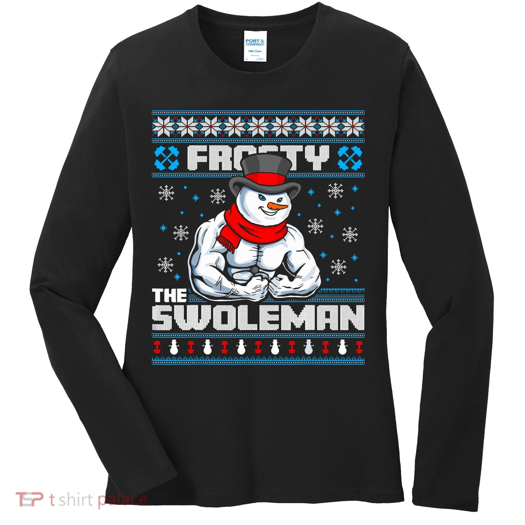 Frosty Swoleman Funny Christmas Workout Gym Weight Lifting Women's Long Sleeve Shirt