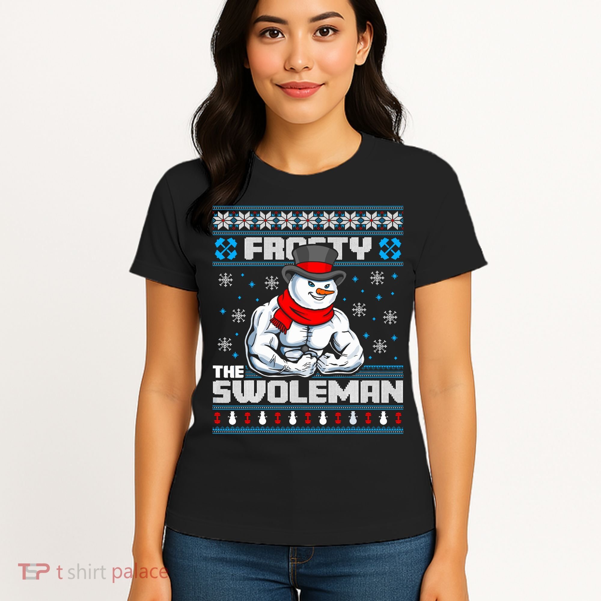 Frosty Swoleman Funny Christmas Workout Gym Weight Lifting Women's T-Shirt