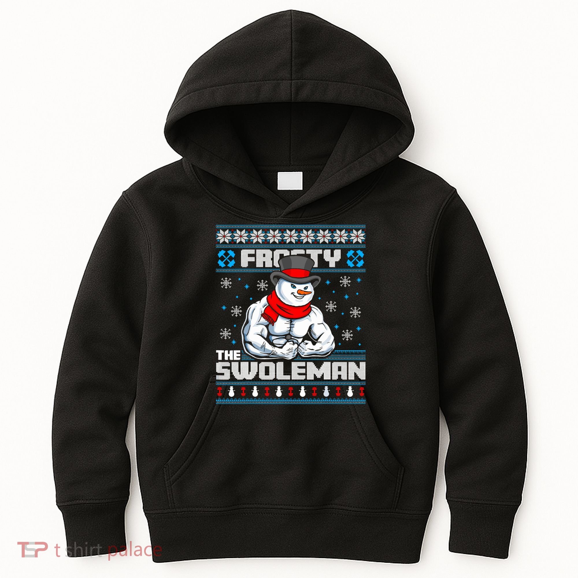 Frosty Swoleman Funny Christmas Workout Gym Weight Lifting Kids Hoodie