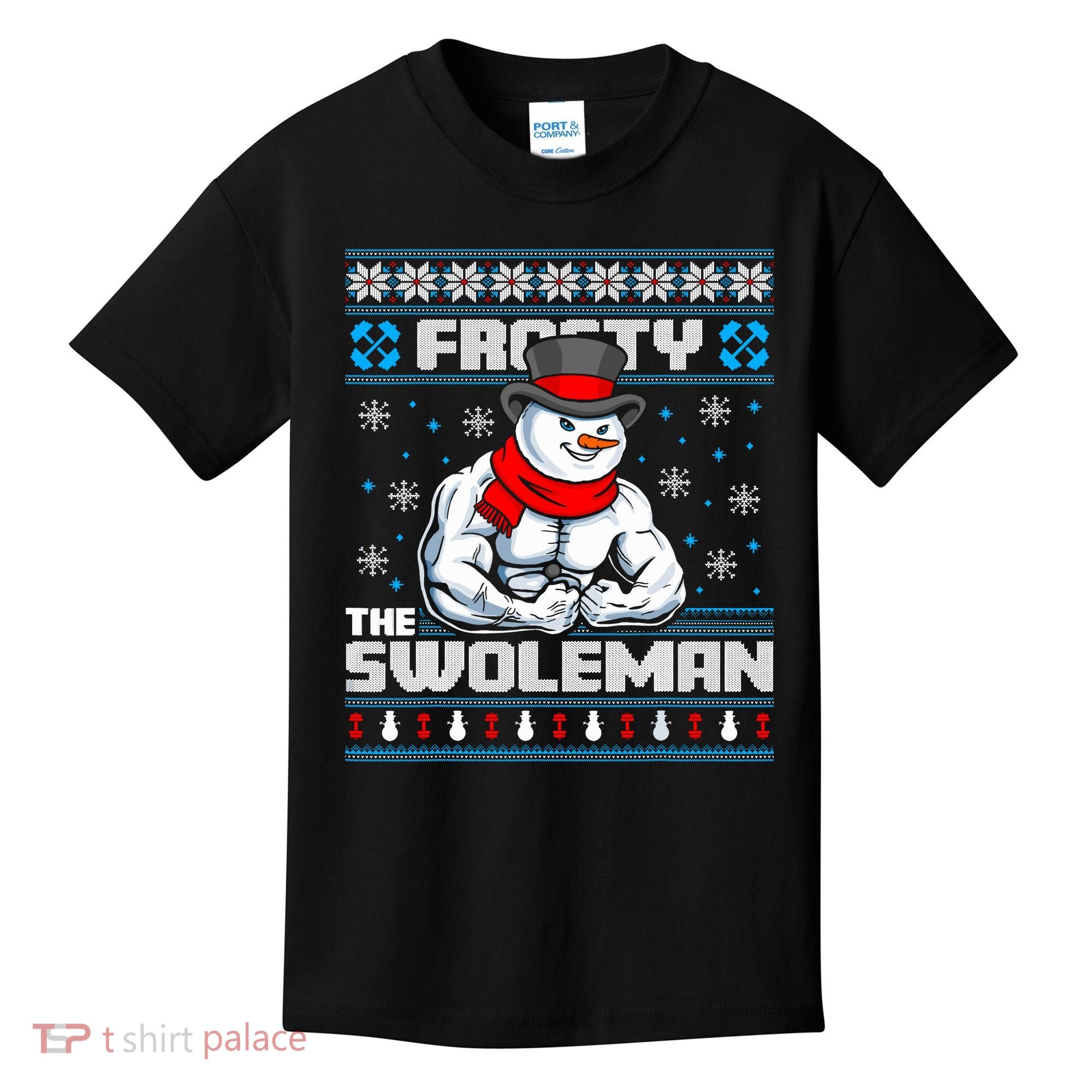 Frosty Swoleman Funny Christmas Workout Gym Weight Lifting Kids T-Shirt