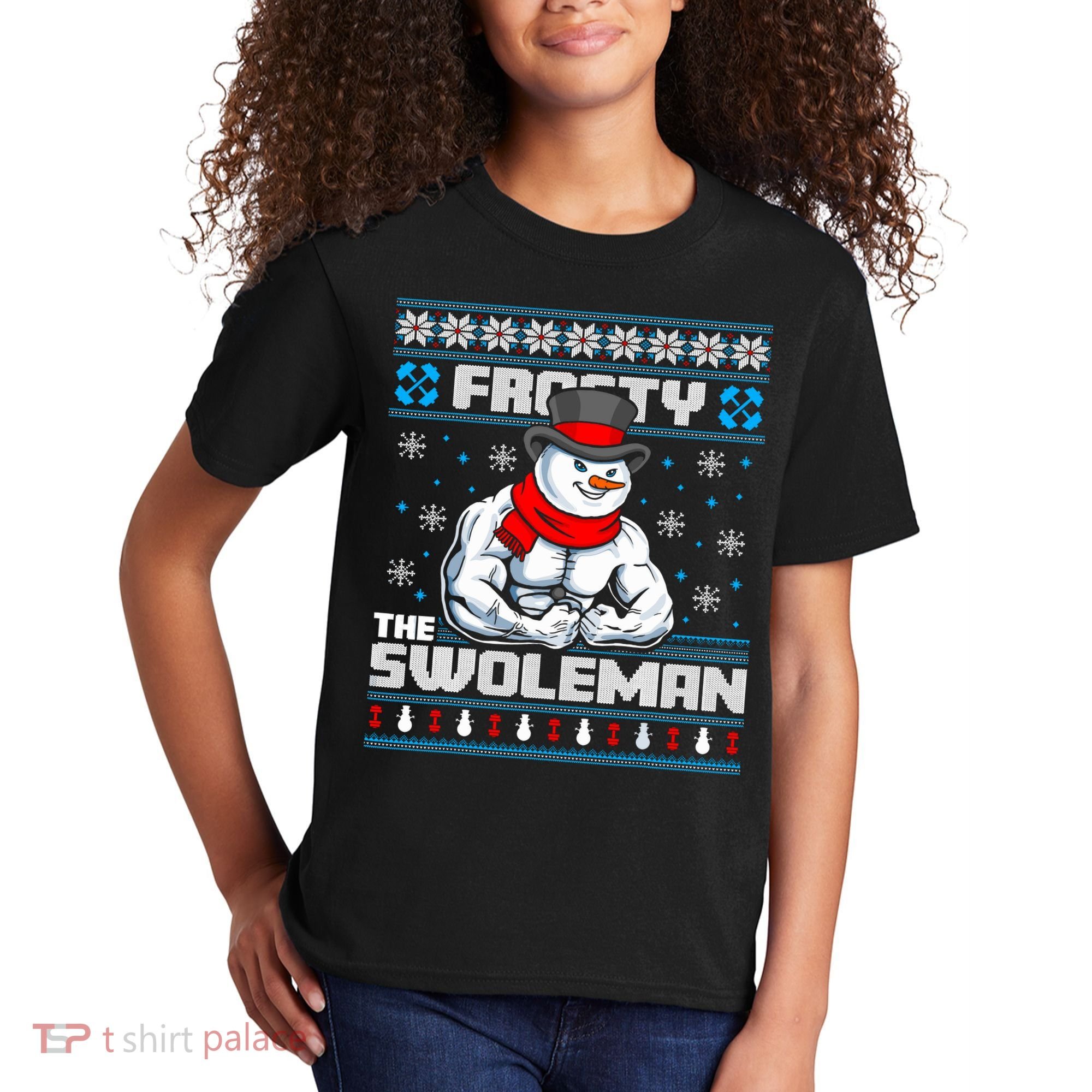 Frosty Swoleman Funny Christmas Workout Gym Weight Lifting Kids T-Shirt