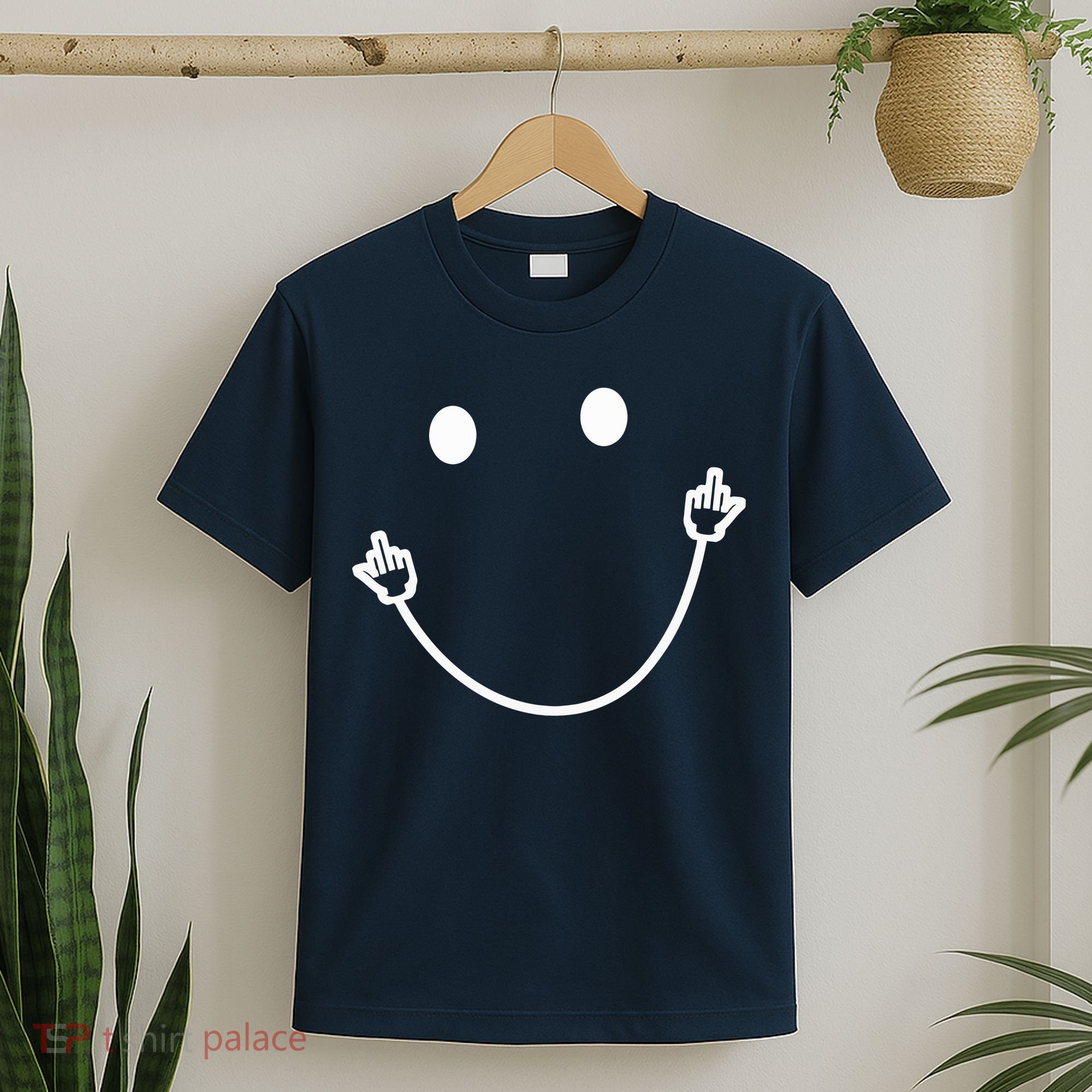 Funny Smile Face Middle Finger Sarcasm Meme Quote Gift T-Shirt