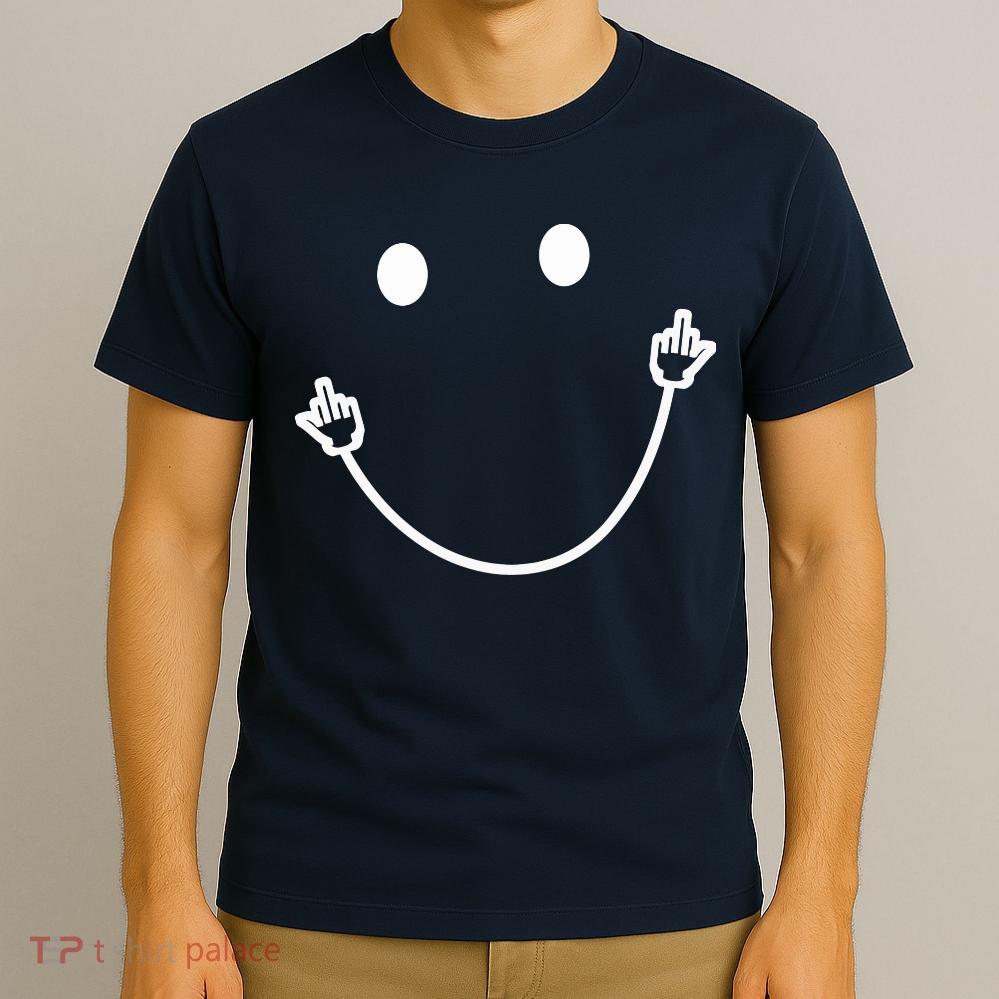 Funny Smile Face Middle Finger Sarcasm Meme Quote Gift T-Shirt