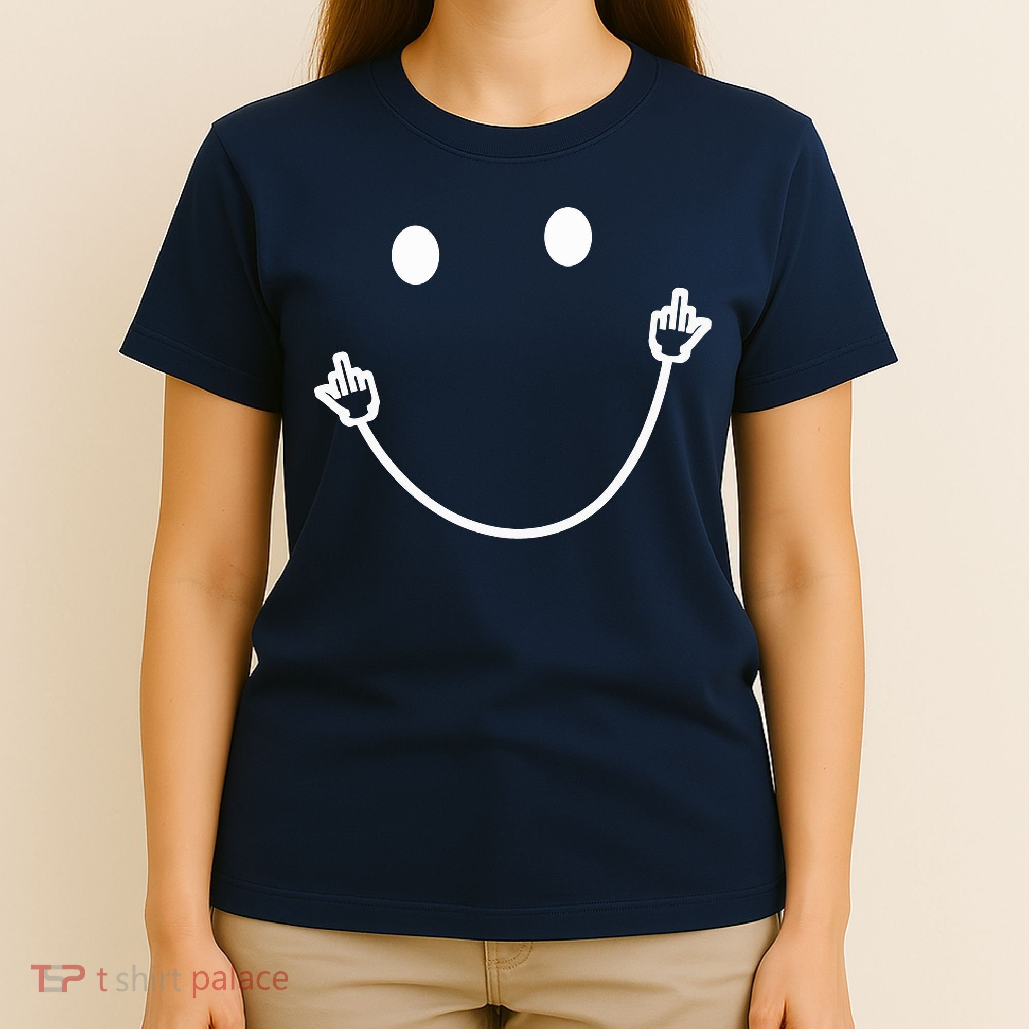 Funny Smile Face Middle Finger Sarcasm Meme Quote Gift T-Shirt