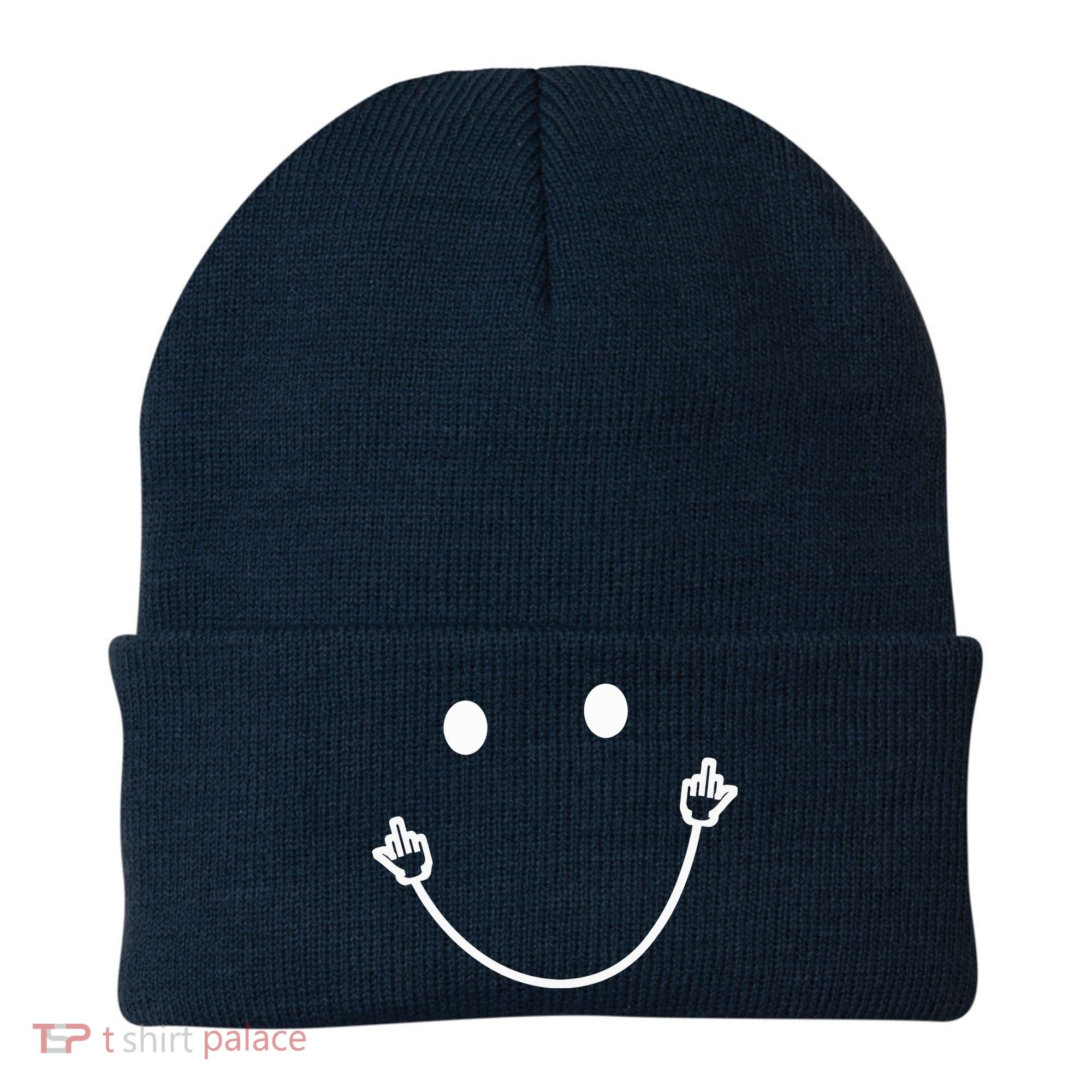 Funny Smile Face Middle Finger Sarcasm Meme Quote Gift Beanie