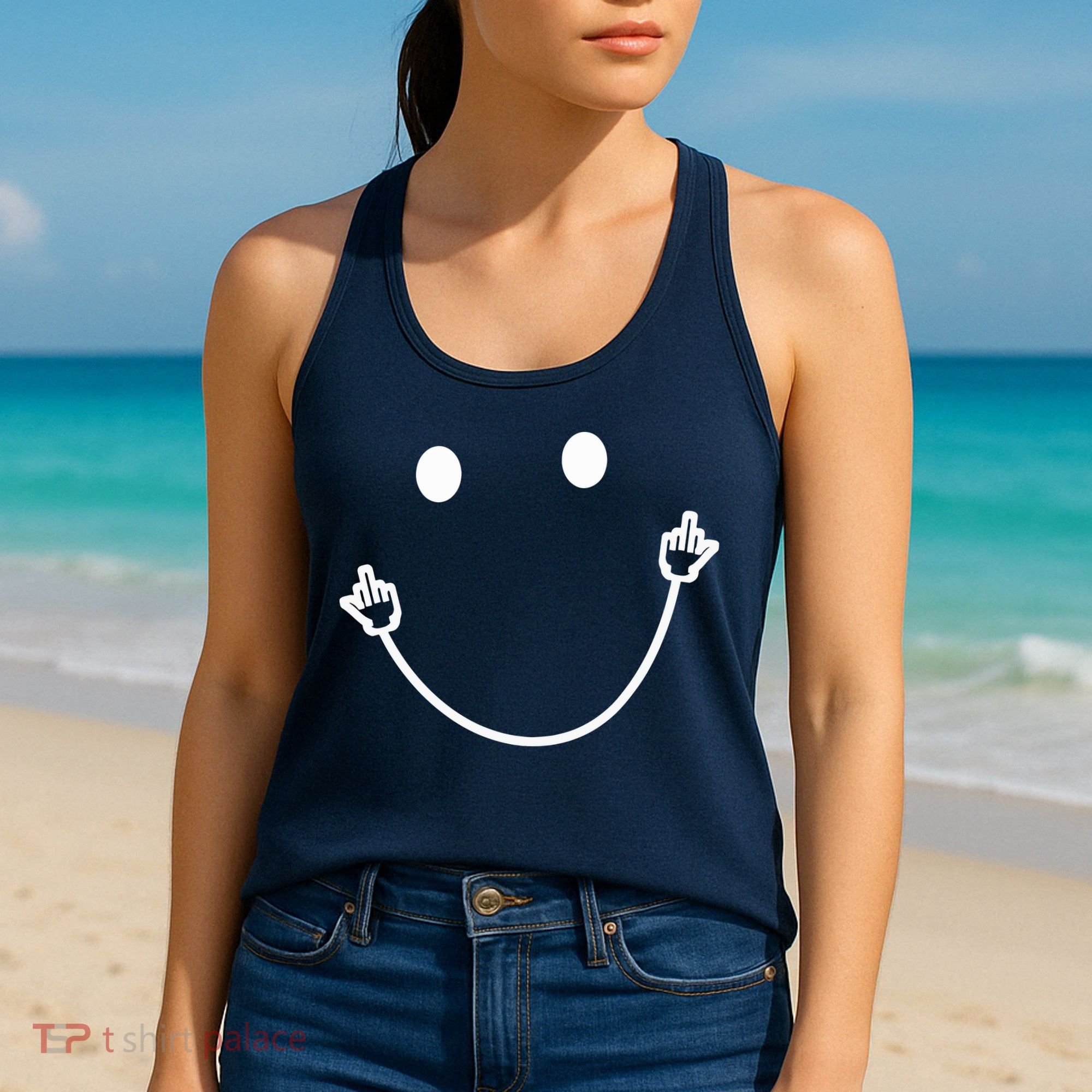 Funny Smile Face Middle Finger Sarcasm Meme Quote Gift Women's Tank Top