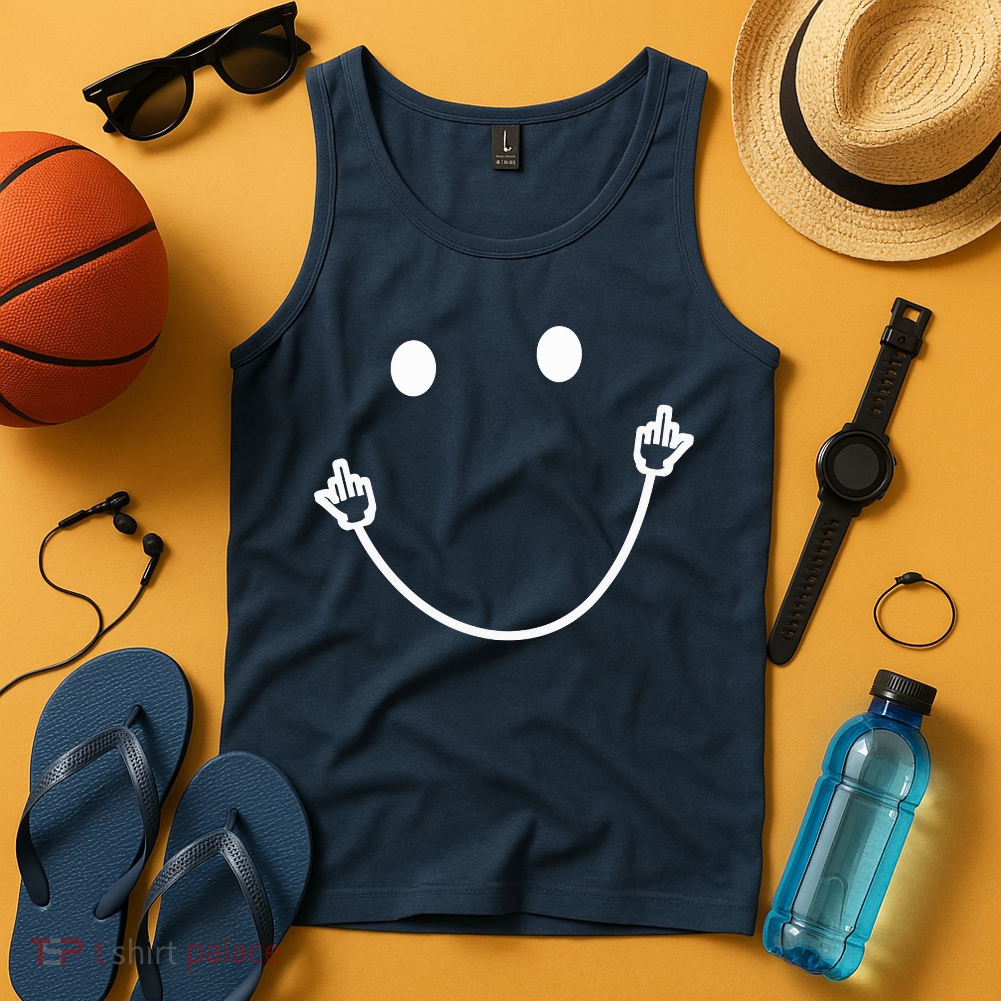 Funny Smile Face Middle Finger Sarcasm Meme Quote Gift Tank Top