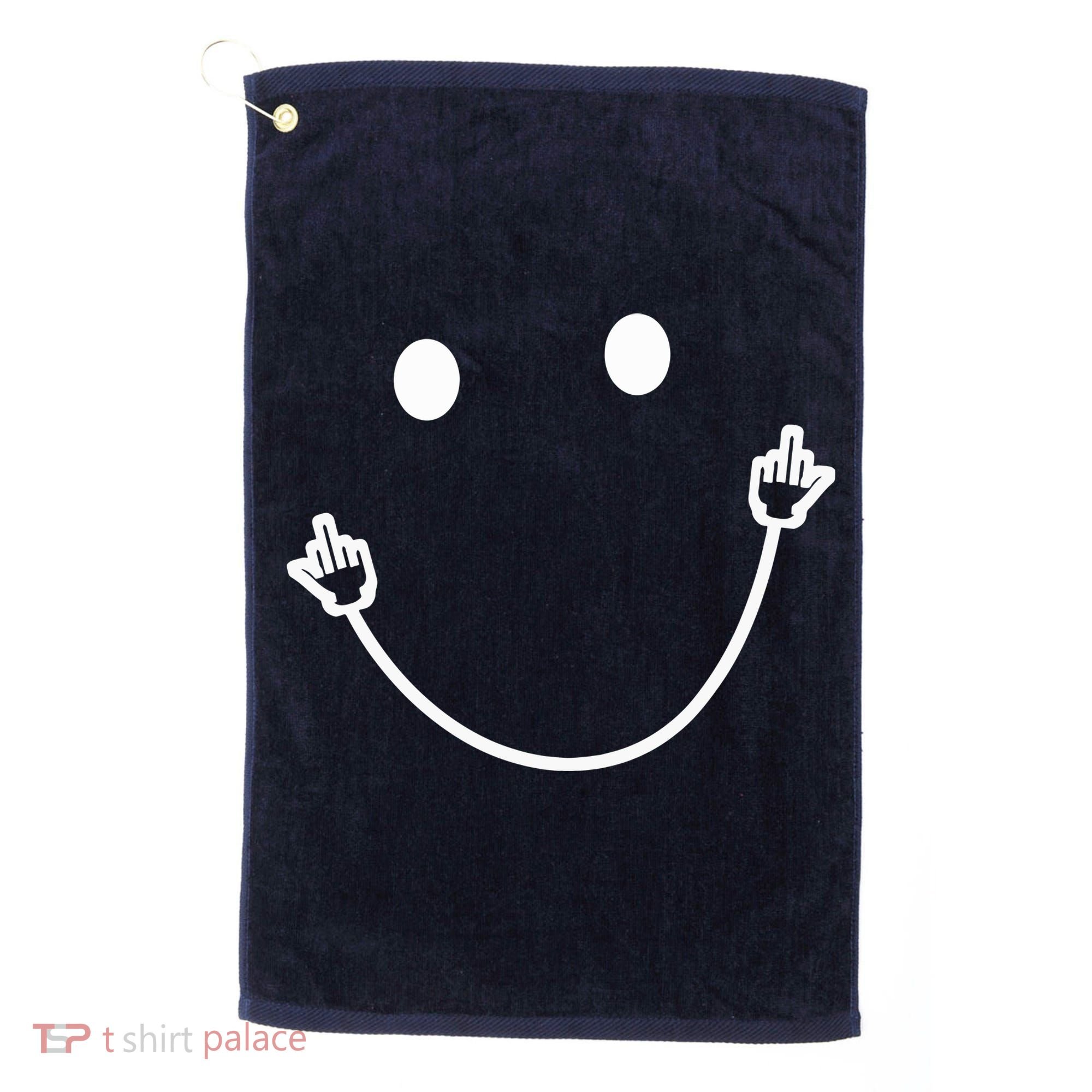 Funny Smile Face Middle Finger Sarcasm Meme Quote Gift Golf Towel