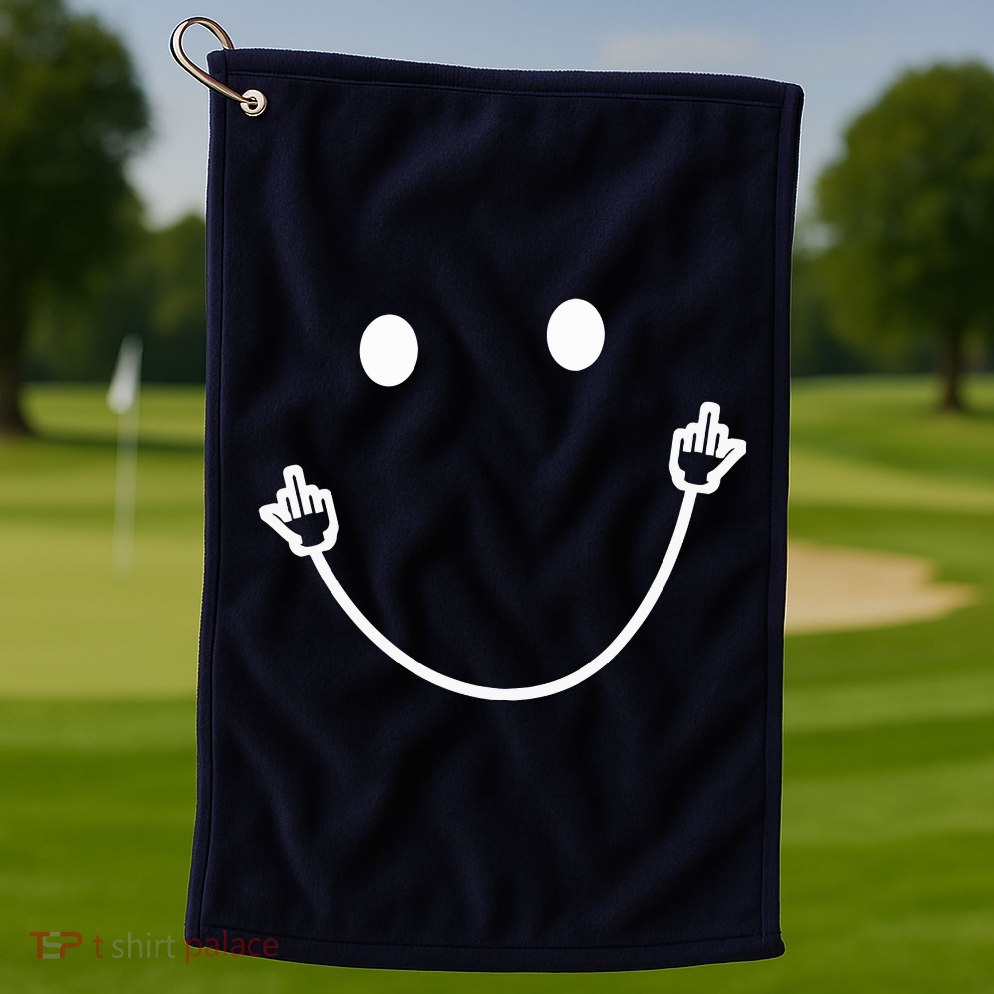 Funny Smile Face Middle Finger Sarcasm Meme Quote Gift Golf Towel