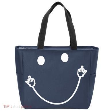 Funny Smile Face Middle Finger Sarcasm Meme Quote Gift Tote Bag
