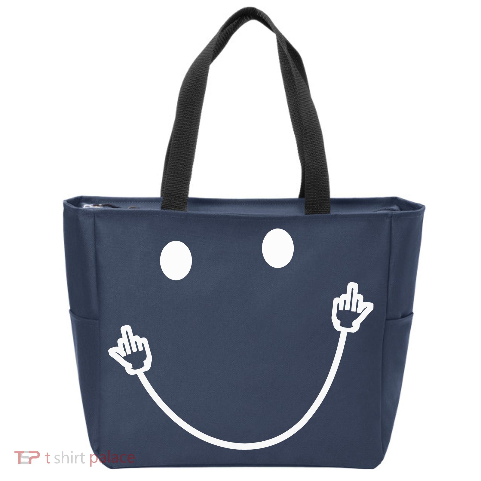 Funny Smile Face Middle Finger Sarcasm Meme Quote Gift Tote Bag