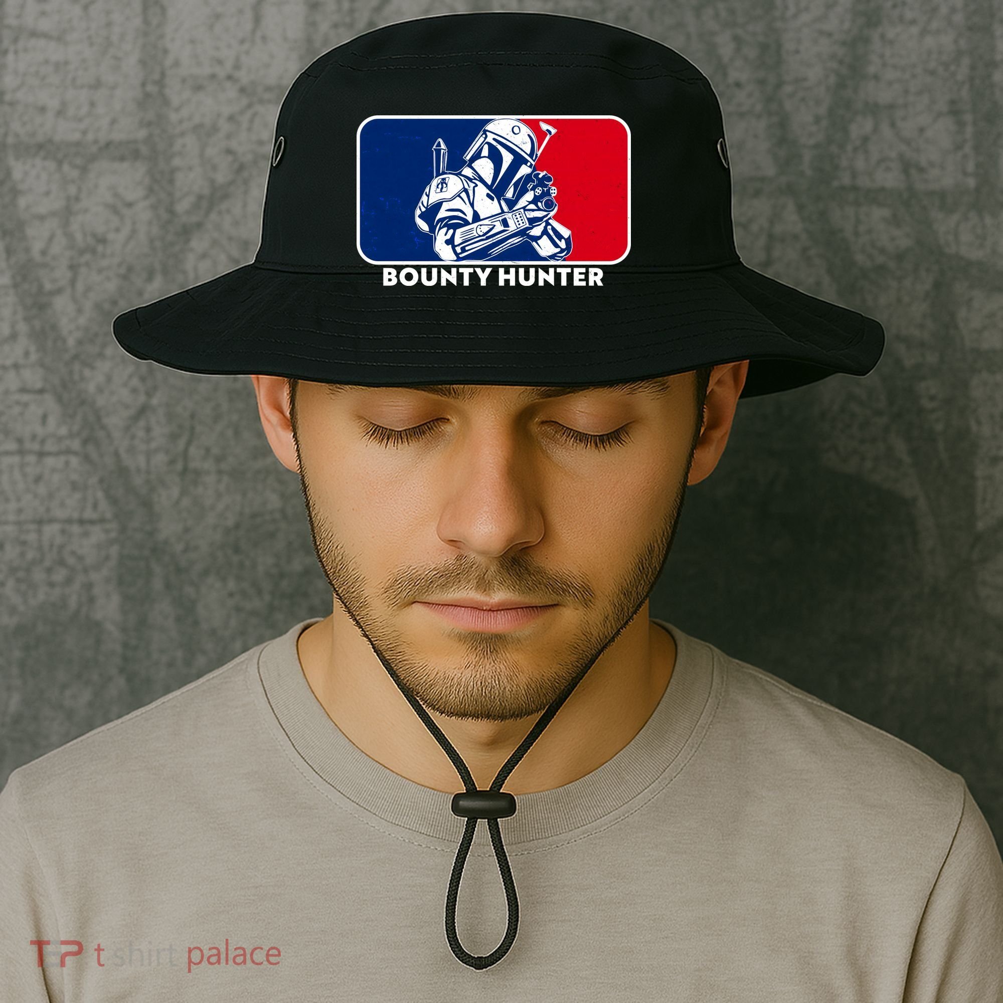Funny Sci Fi Bounty Hunter Sports Logo Bucket Hat