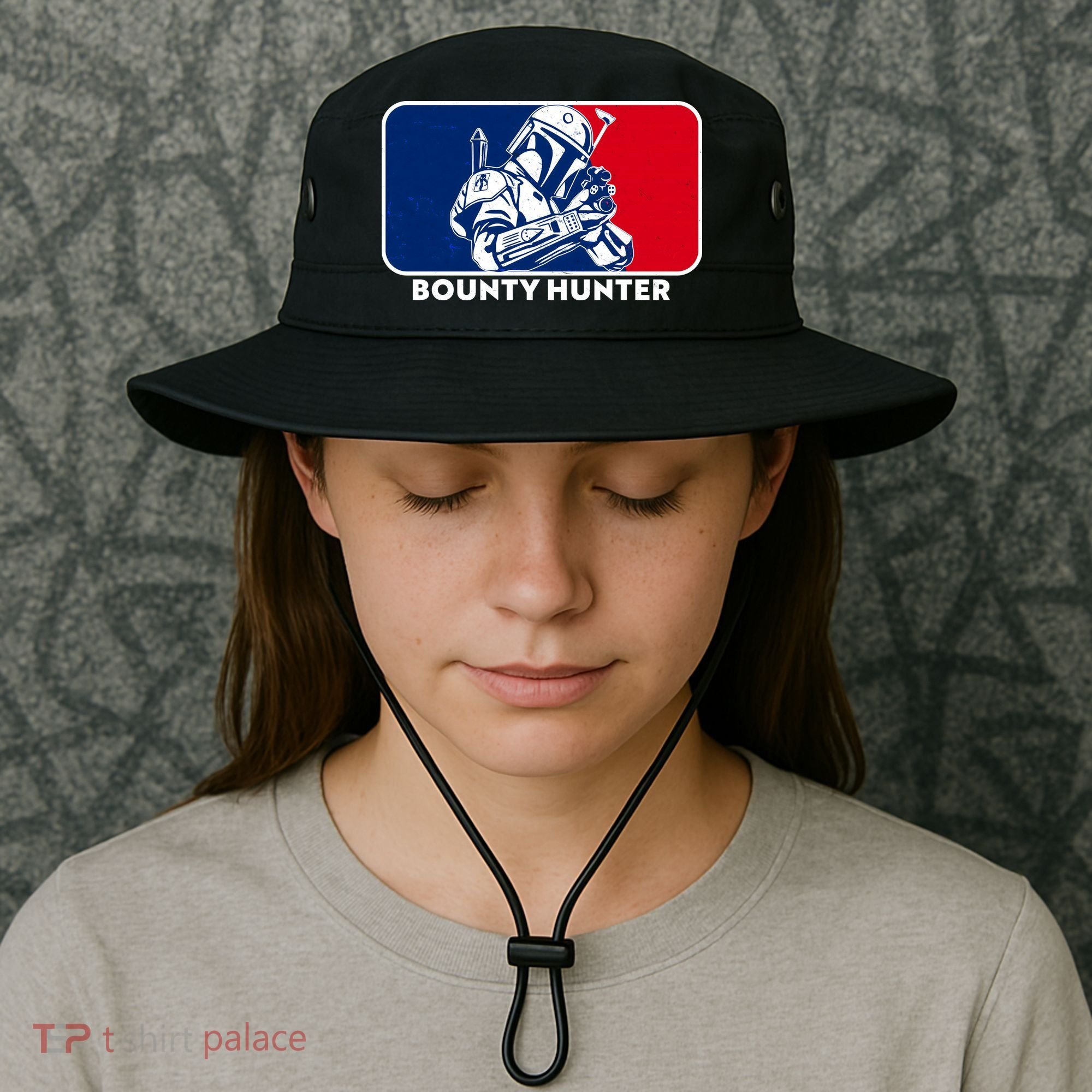 Funny Sci Fi Bounty Hunter Sports Logo Bucket Hat