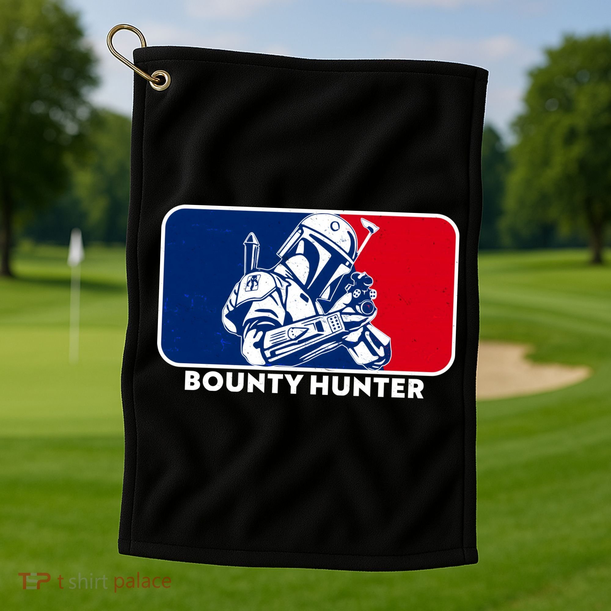 Funny Sci Fi Bounty Hunter Sports Logo Golf Towel